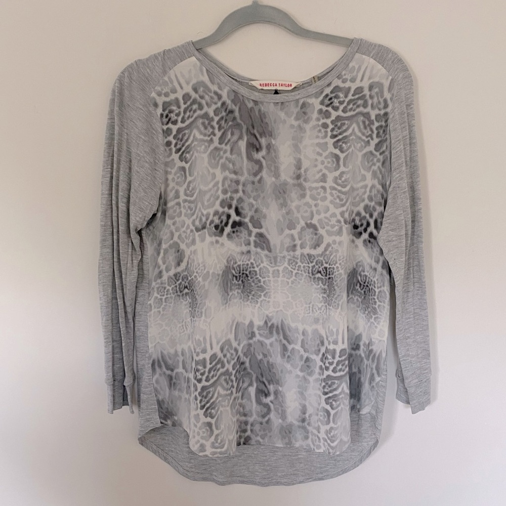 Rebecca Taylor Grey Leopard Silk Front Top Size 4